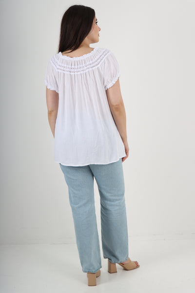 Italian Ruffle Detail Bardot Short Sleeve Tunic Top