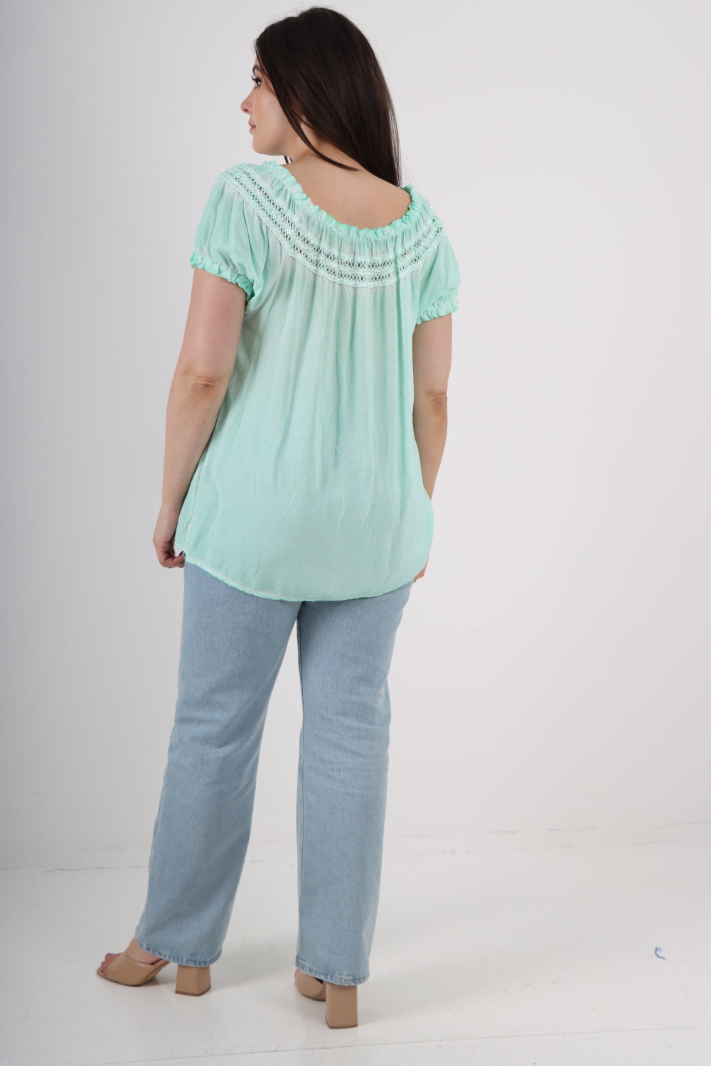 Italian Ruffle Detail Bardot Short Sleeve Tunic Top