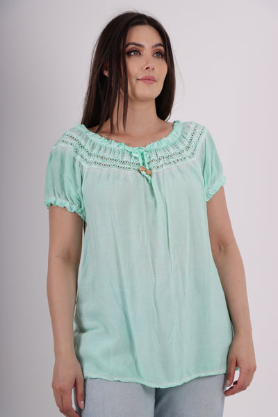 Italian Ruffle Detail Bardot Short Sleeve Tunic Top