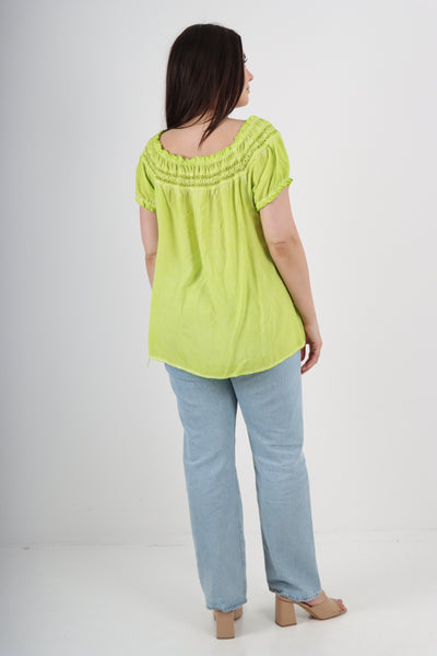 Italian Ruffle Detail Bardot Short Sleeve Tunic Top