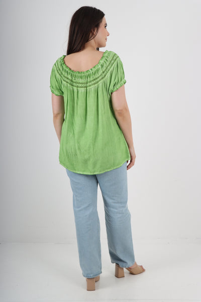 Italian Ruffle Detail Bardot Short Sleeve Tunic Top