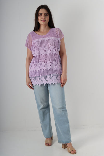 Italian Crochet Two Layer Short Sleeve Tunic Top