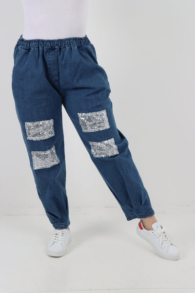 Italian Sequin Detail Denim Trouser