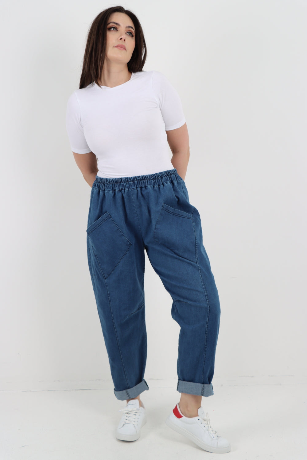 Italian Elasticated Waist Patch Pocket Denim Trouser