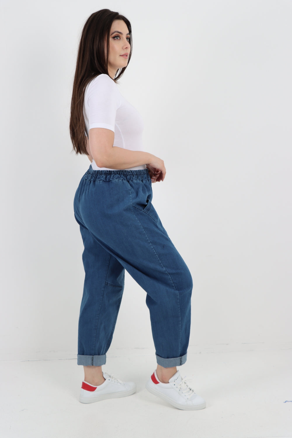 Italian Elasticated Waist Patch Pocket Denim Trouser