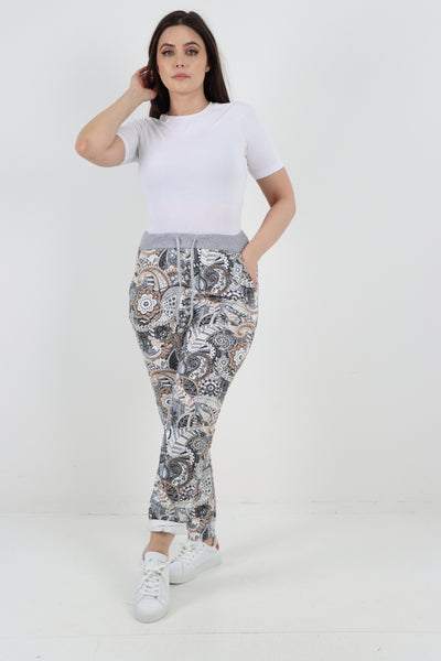 Italian Lagenlook Elasticated Waist Printed Cotton Trouser