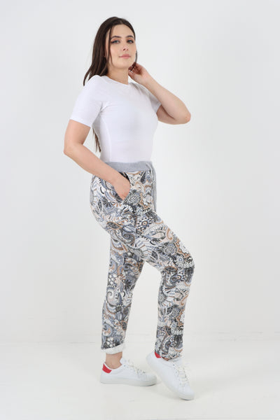 Italian Lagenlook Elasticated Waist Printed Cotton Trouser