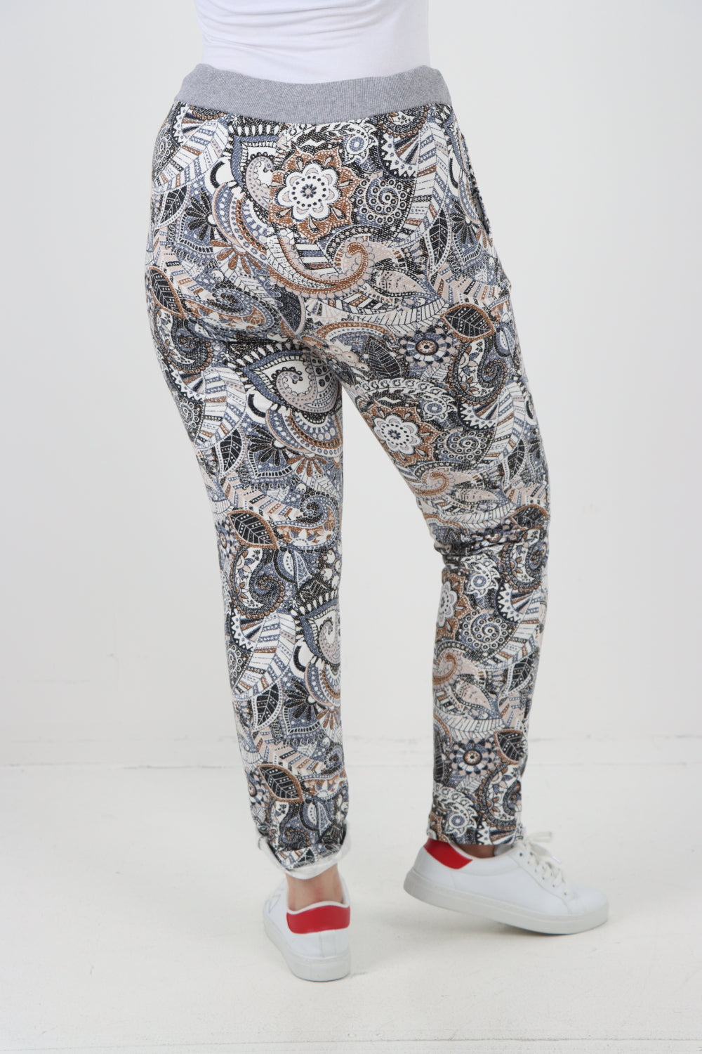 Italian Lagenlook Elasticated Waist Printed Cotton Trouser