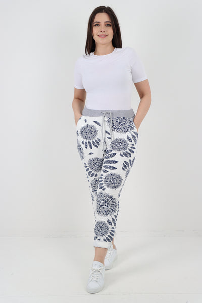 Italian Lagenlook Elasticated Waist Printed Cotton Trouser