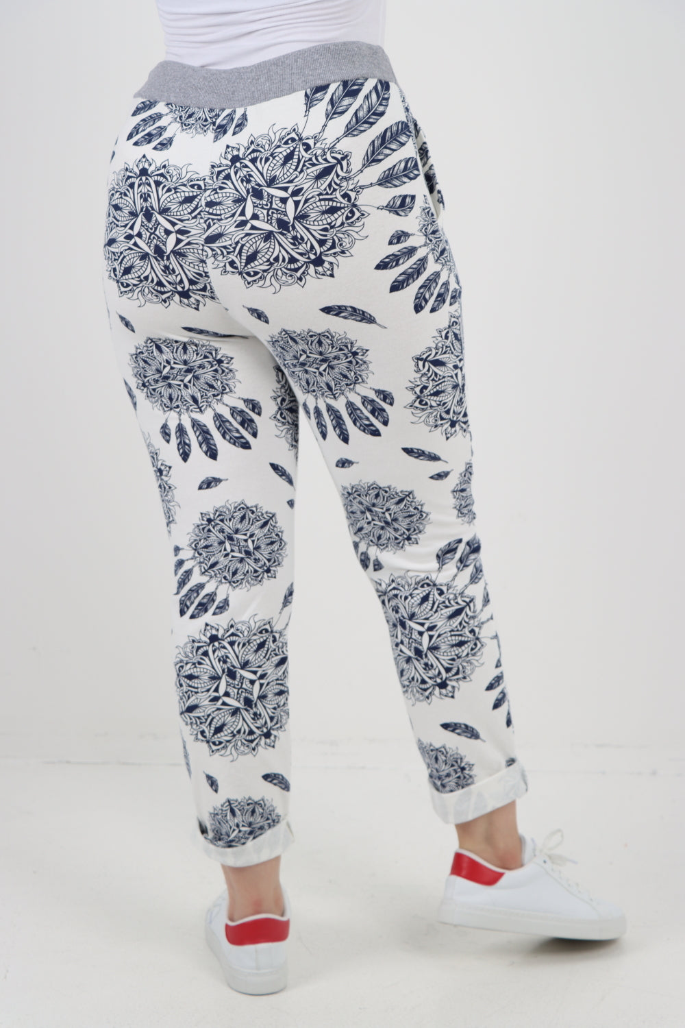 Italian Lagenlook Elasticated Waist Printed Cotton Trouser