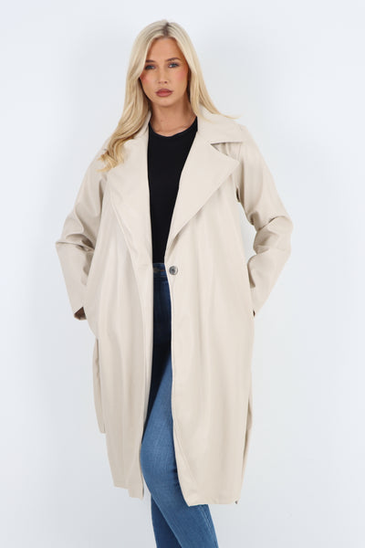 Italian PU Faux Leather Longline Waterfall Jacket Coat