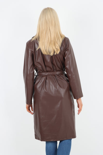 Italian PU Faux Leather Longline Waterfall Jacket Coat