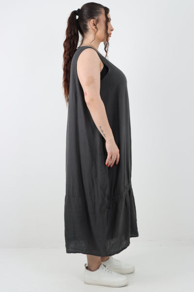 Italian Oversized Blend Pull Tie Cocoon Sleeveless Dress