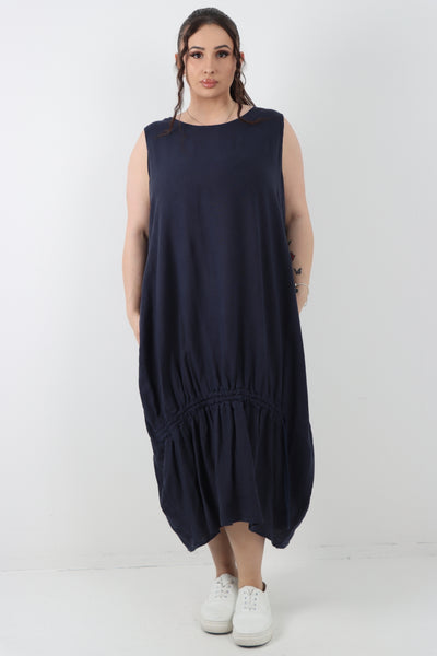 Italian Oversized Blend Pull Tie Cocoon Sleeveless Dress