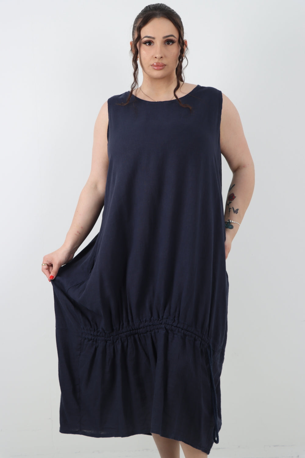 Italian Oversized Blend Pull Tie Cocoon Sleeveless Dress