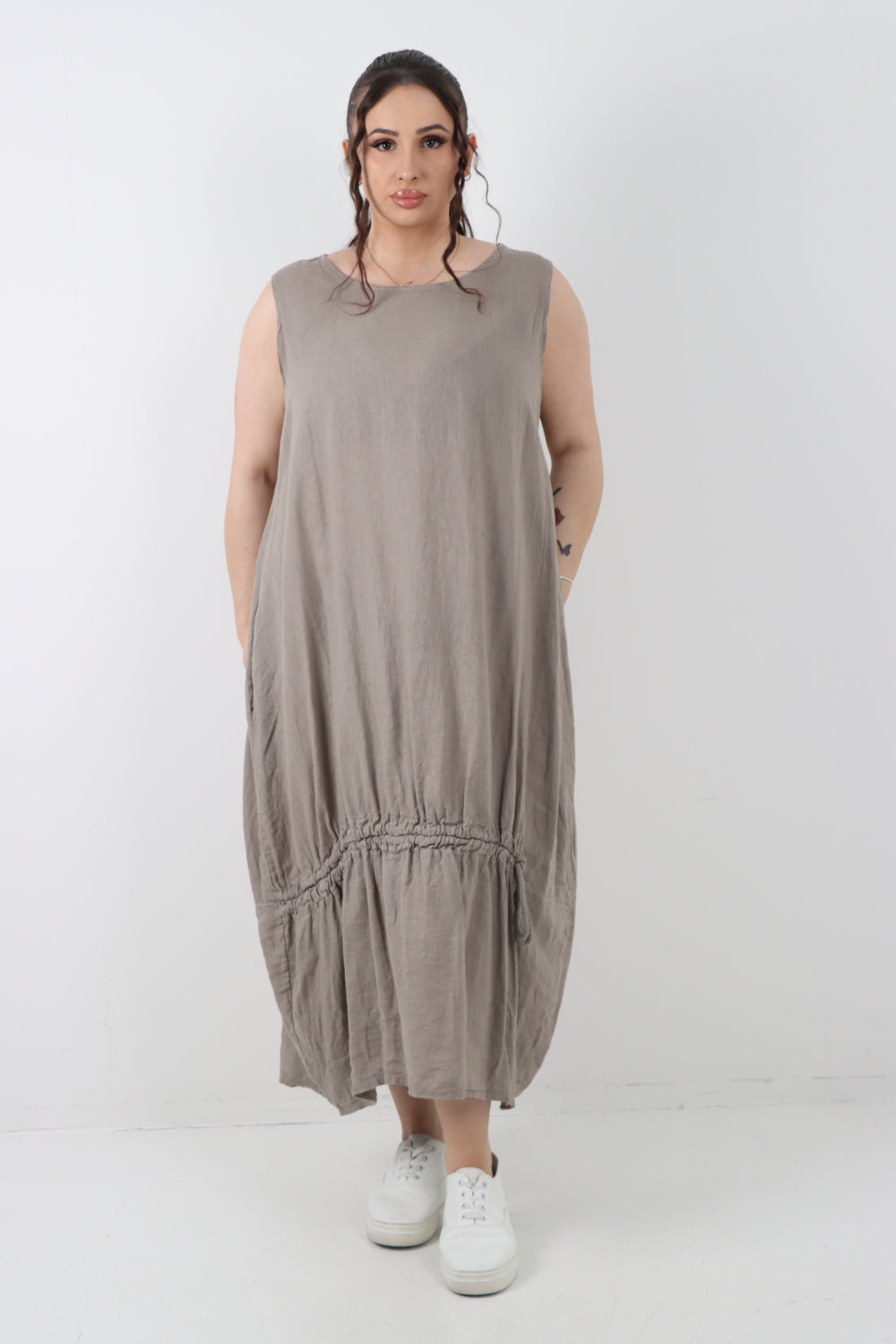 Italian Oversized Blend Pull Tie Cocoon Sleeveless Dress