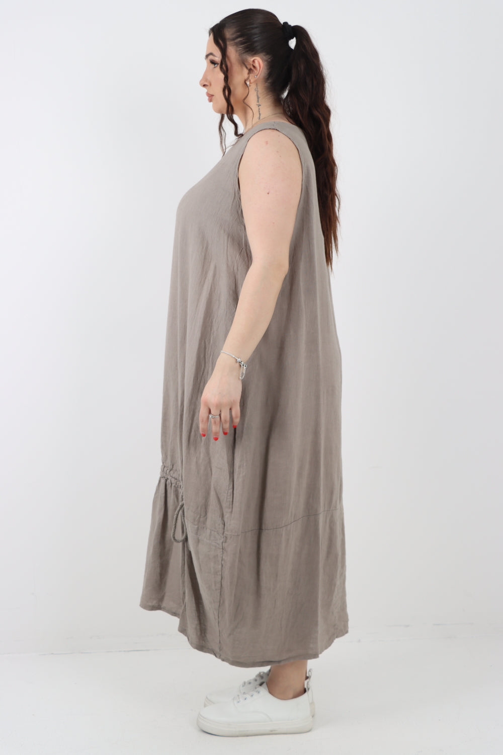 Italian Oversized Blend Pull Tie Cocoon Sleeveless Dress