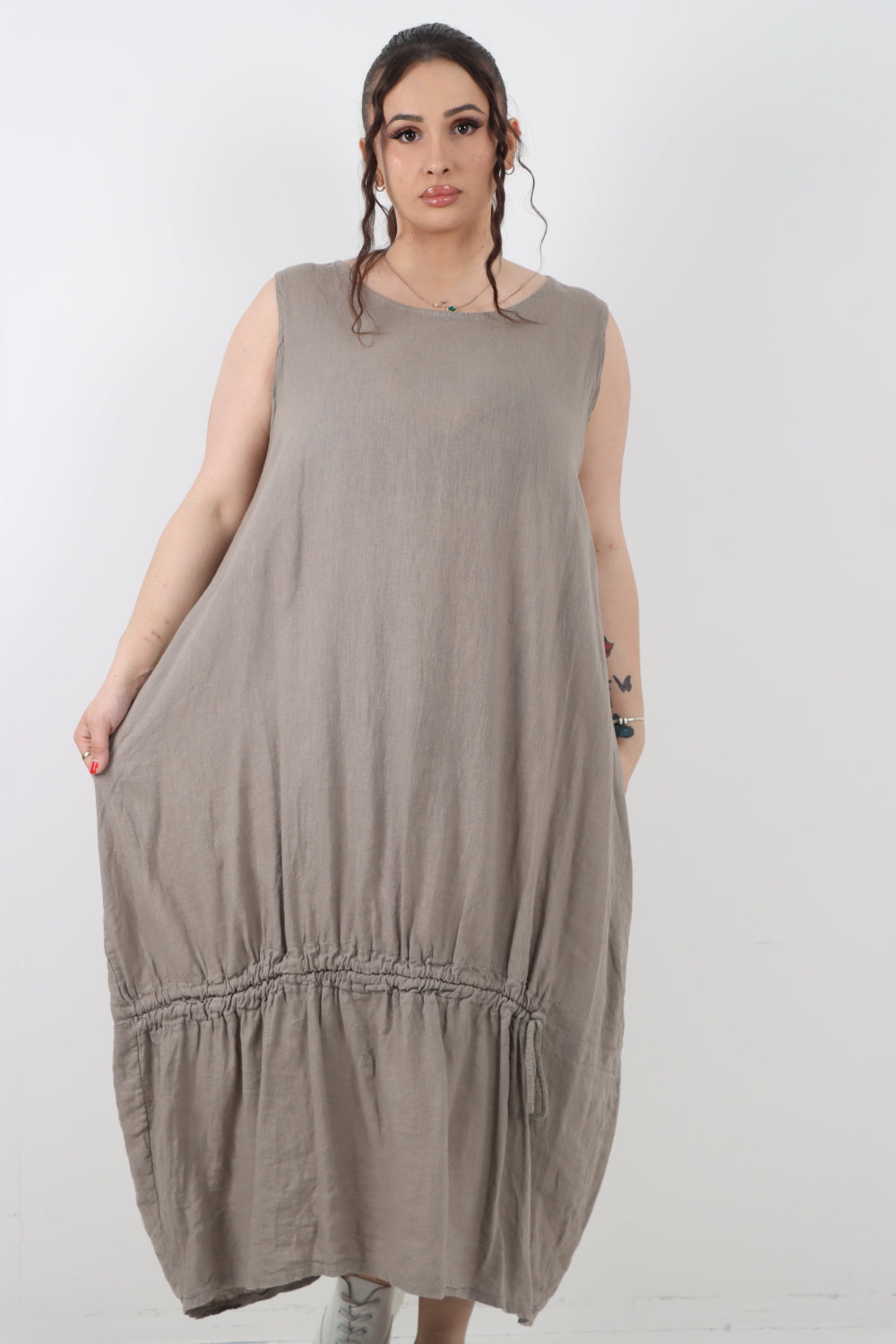 Italian Oversized Blend Pull Tie Cocoon Sleeveless Dress