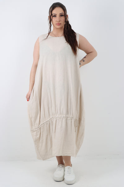 Italian Oversized Blend Pull Tie Cocoon Sleeveless Dress