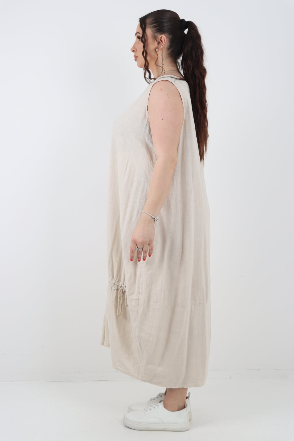 Italian Oversized Blend Pull Tie Cocoon Sleeveless Dress