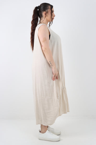 Italian Oversized Blend Pull Tie Cocoon Sleeveless Dress