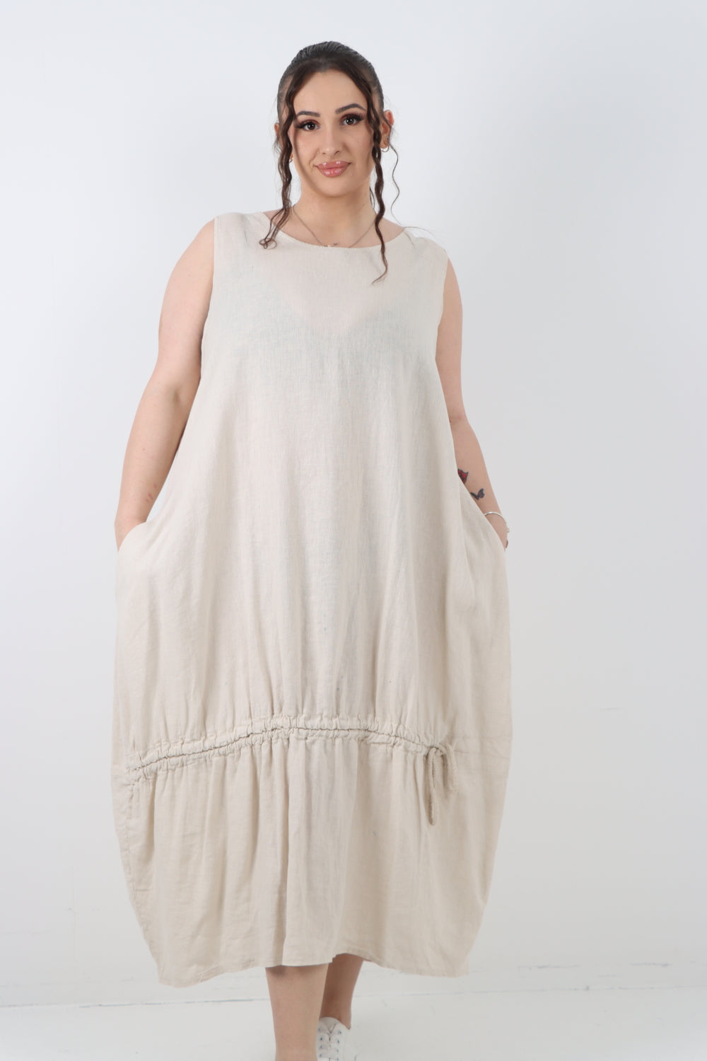 Italian Oversized Blend Pull Tie Cocoon Sleeveless Dress