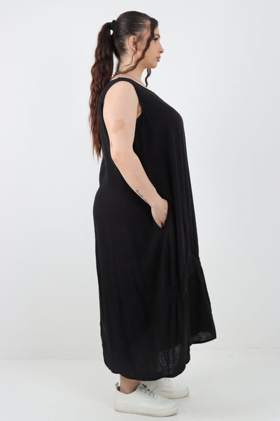 Italian Oversized Blend Pull Tie Cocoon Sleeveless Dress