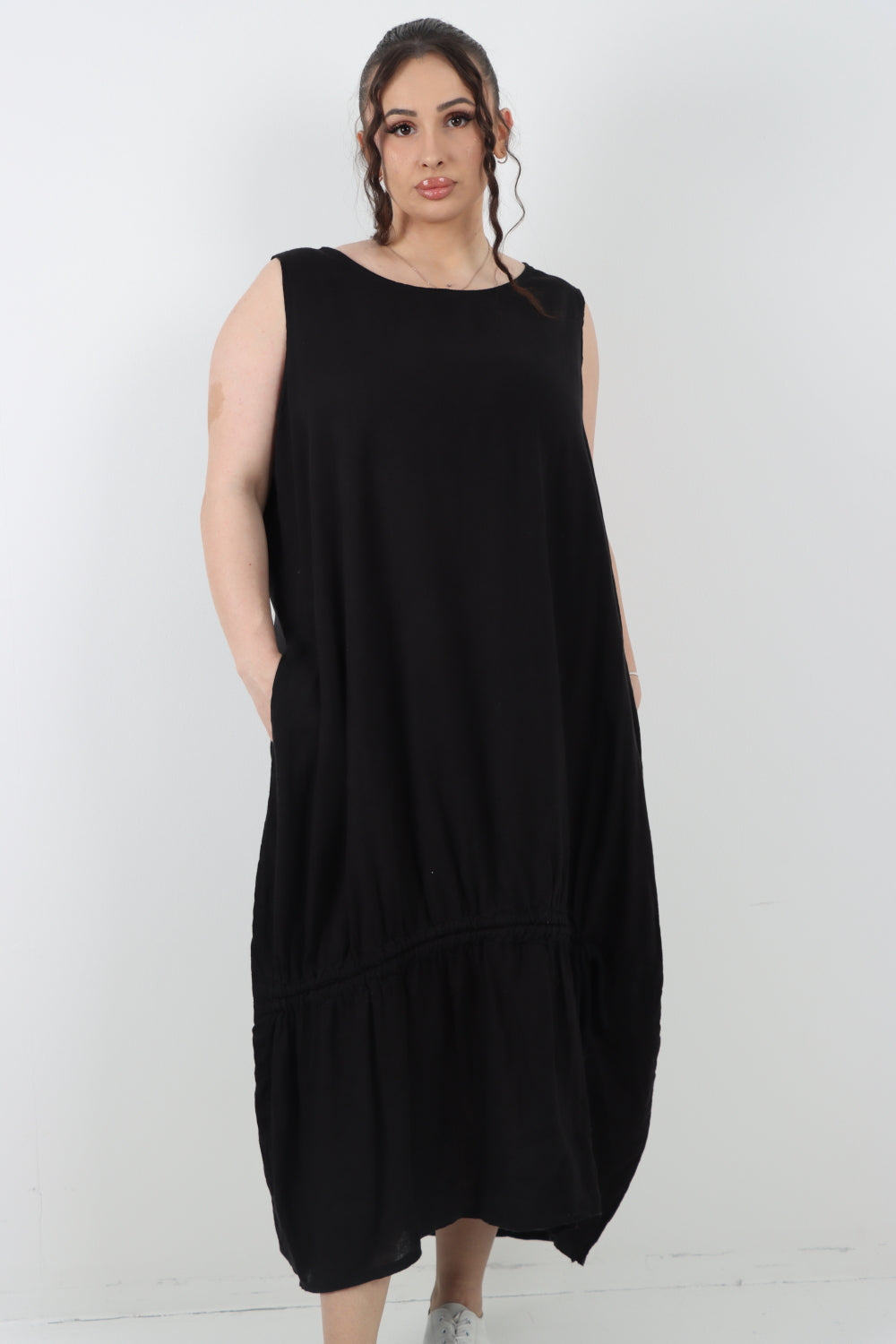 Italian Oversized Blend Pull Tie Cocoon Sleeveless Dress