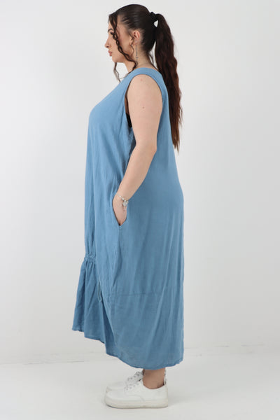 Italian Oversized Blend Pull Tie Cocoon Sleeveless Dress