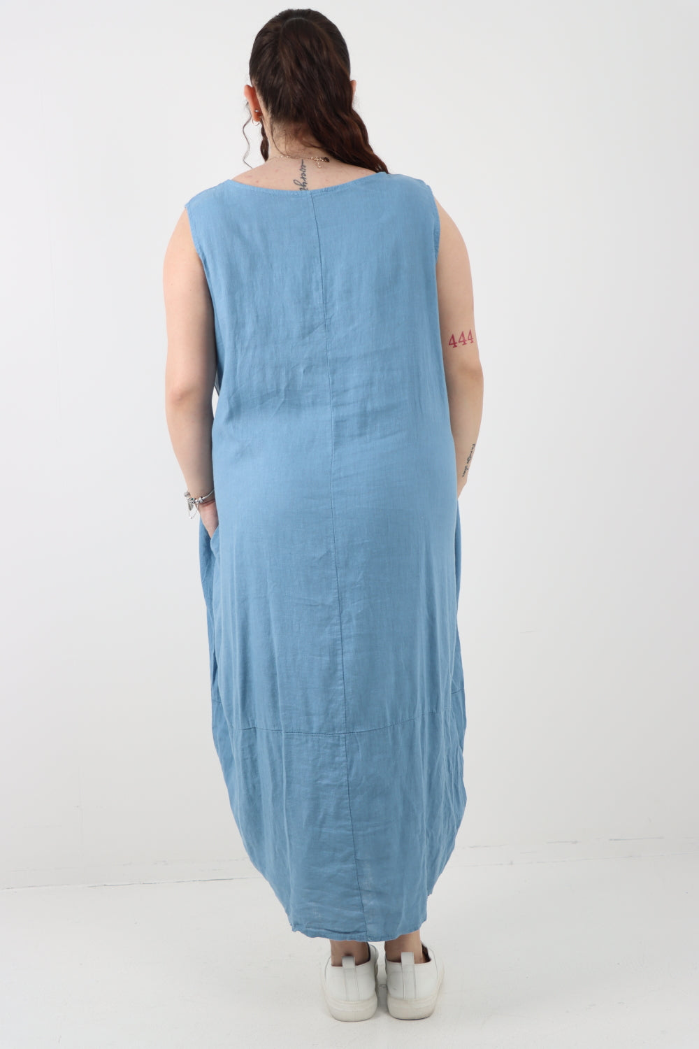 Italian Oversized Blend Pull Tie Cocoon Sleeveless Dress