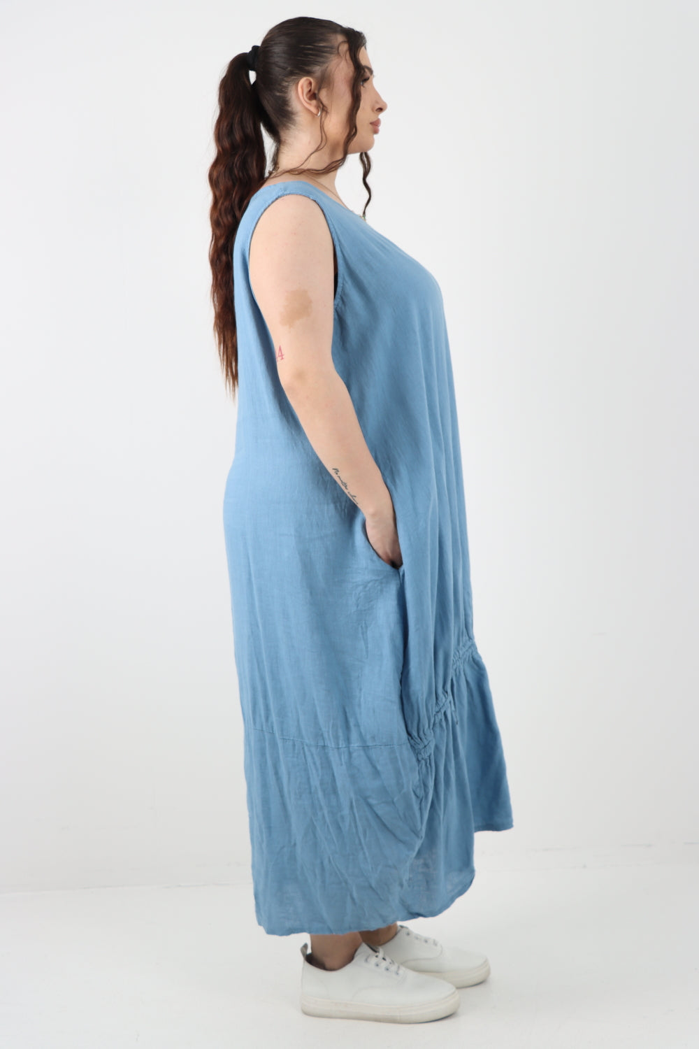 Italian Oversized Blend Pull Tie Cocoon Sleeveless Dress