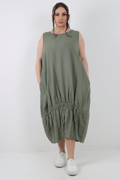 Italian Oversized Blend Pull Tie Cocoon Sleeveless Dress