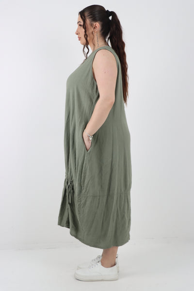 Italian Oversized Blend Pull Tie Cocoon Sleeveless Dress