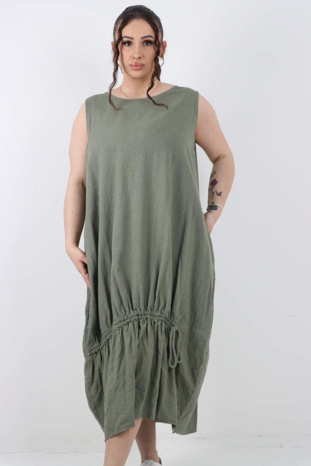 Italian Oversized Blend Pull Tie Cocoon Sleeveless Dress