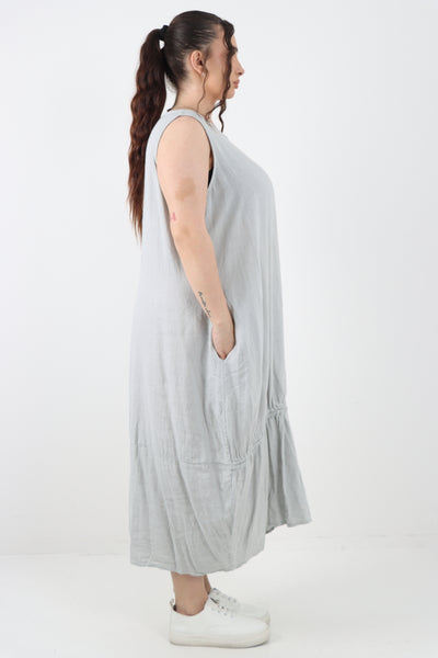 Italian Oversized Blend Pull Tie Cocoon Sleeveless Dress