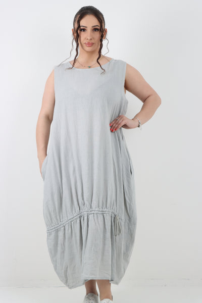 Italian Oversized Blend Pull Tie Cocoon Sleeveless Dress