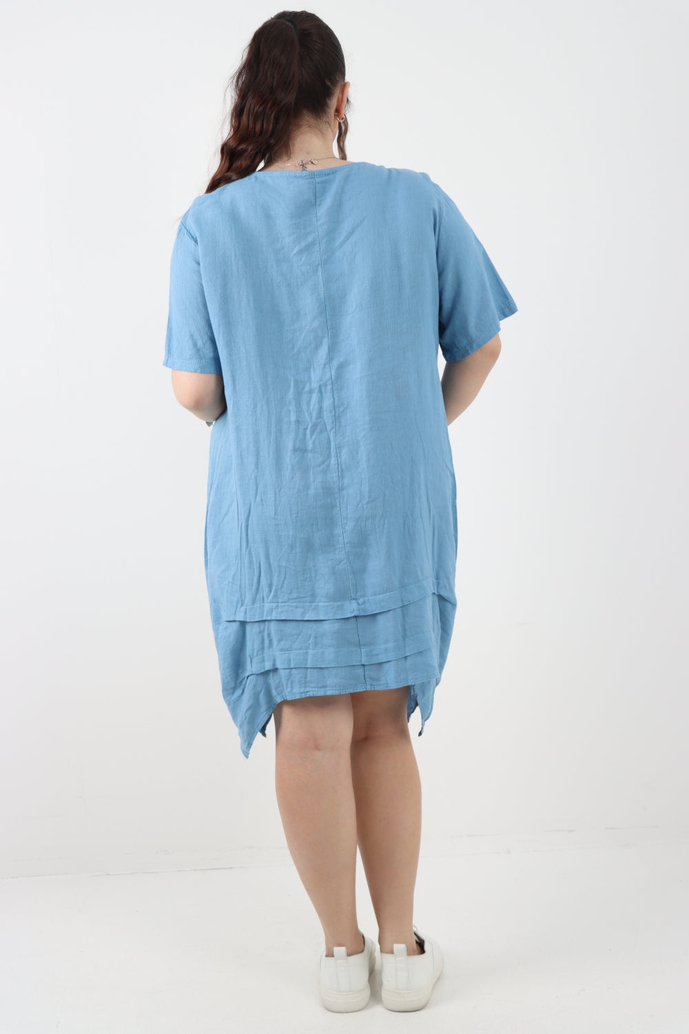 Italian Front Pocket Linen Panel Hem Tunic Dress