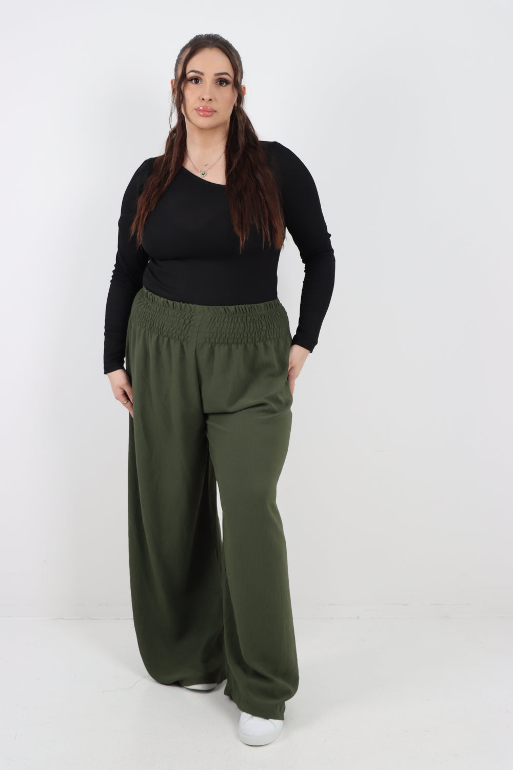 Italian Shirred Elasticated Waist Wide Leg Trouser