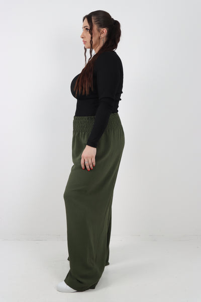 Italian Shirred Elasticated Waist Wide Leg Trouser