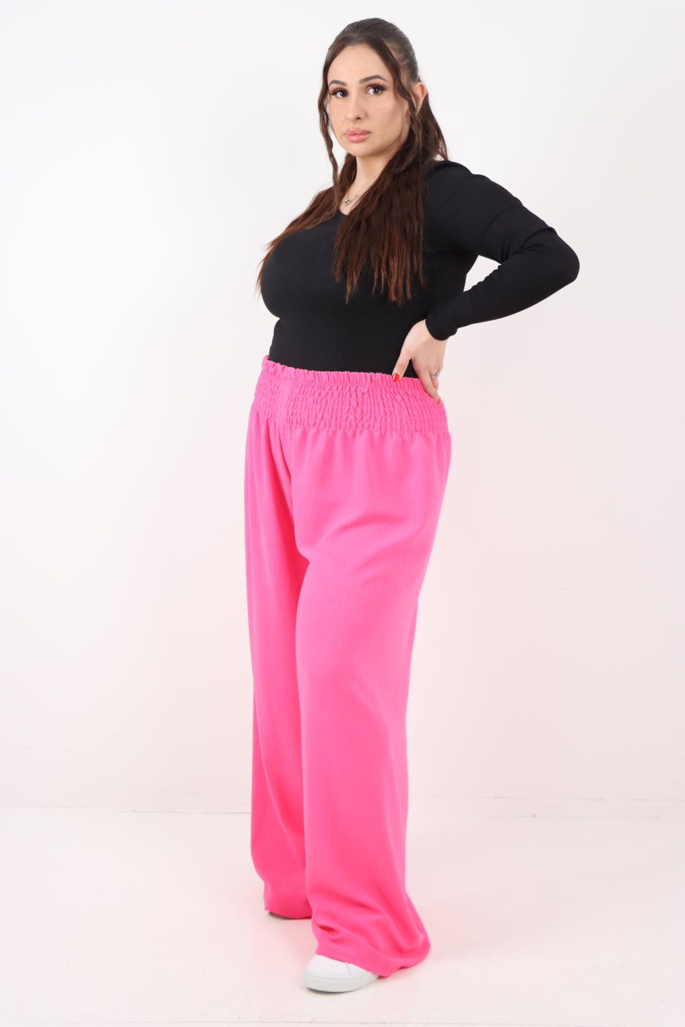 Italian Shirred Elasticated Waist Wide Leg Trouser