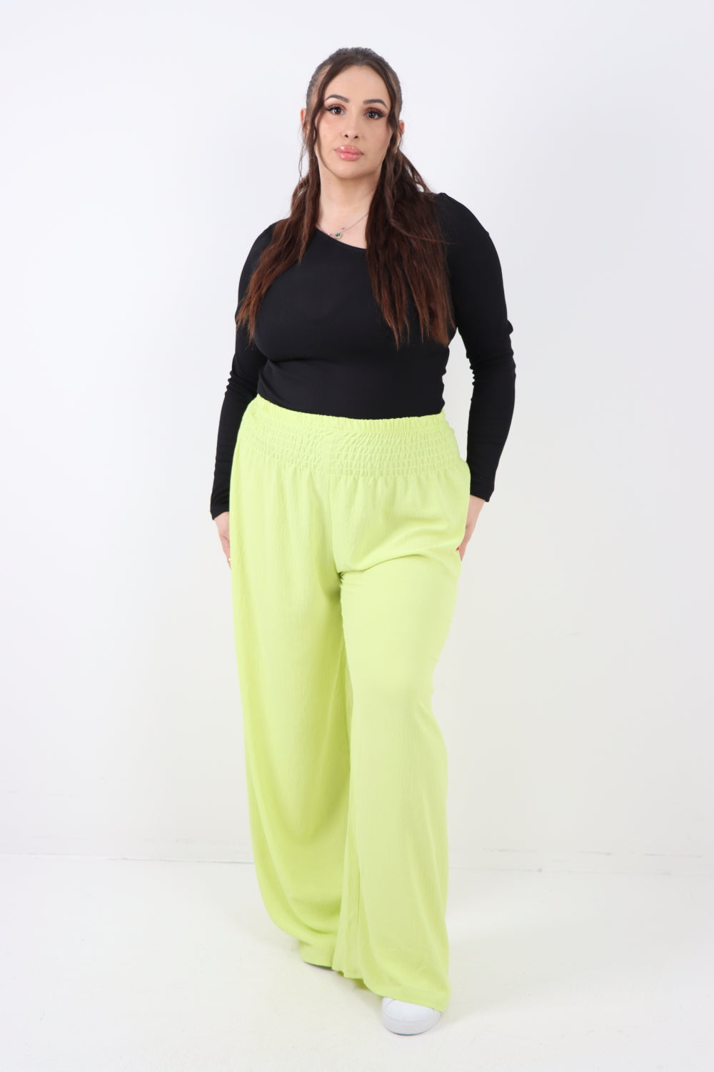 Italian Shirred Elasticated Waist Wide Leg Trouser