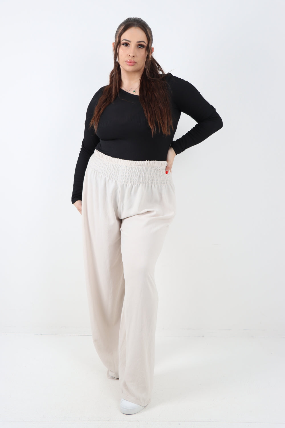 Italian Shirred Elasticated Waist Wide Leg Trouser