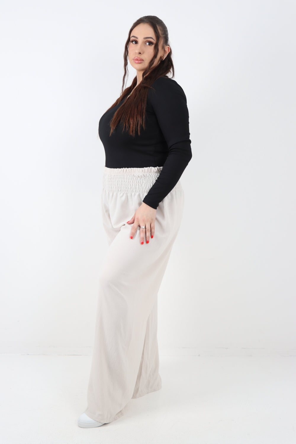 Italian Shirred Elasticated Waist Wide Leg Trouser