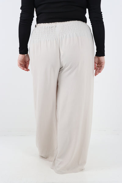 Italian Shirred Elasticated Waist Wide Leg Trouser