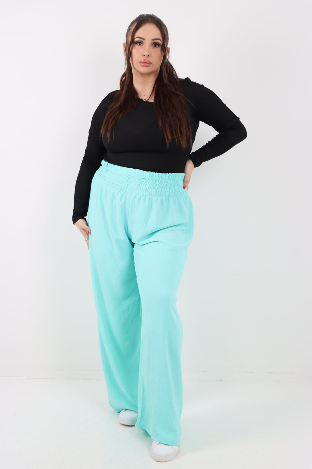 Italian Shirred Elasticated Waist Wide Leg Trouser