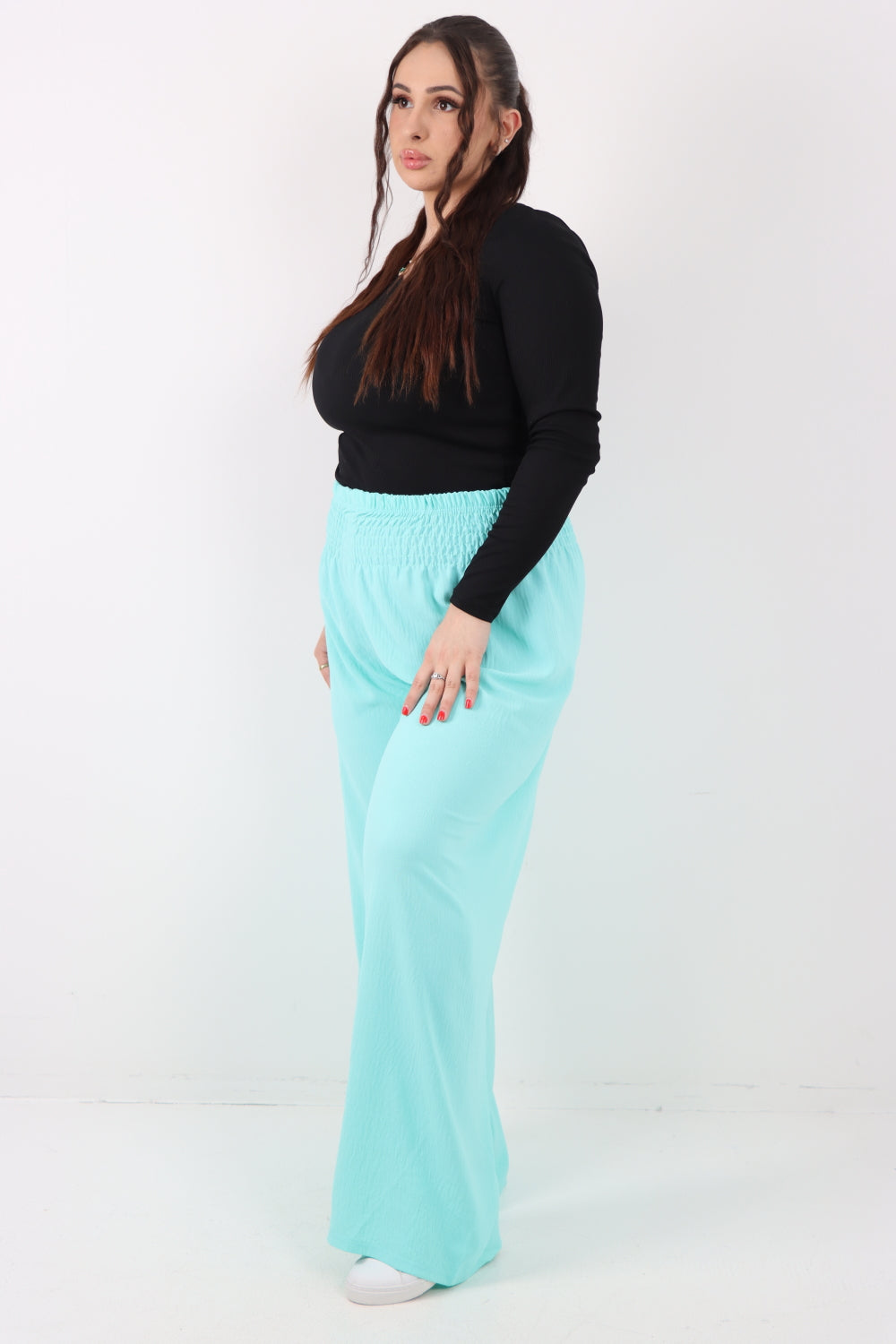 Italian Shirred Elasticated Waist Wide Leg Trouser