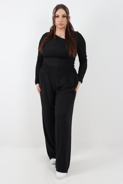 Italian Shirred Elasticated Waist Wide Leg Trouser