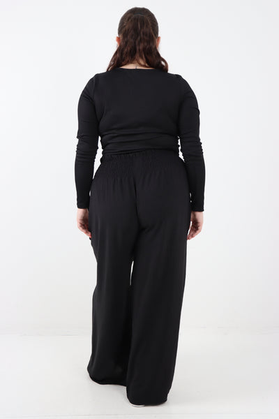 Italian Shirred Elasticated Waist Wide Leg Trouser