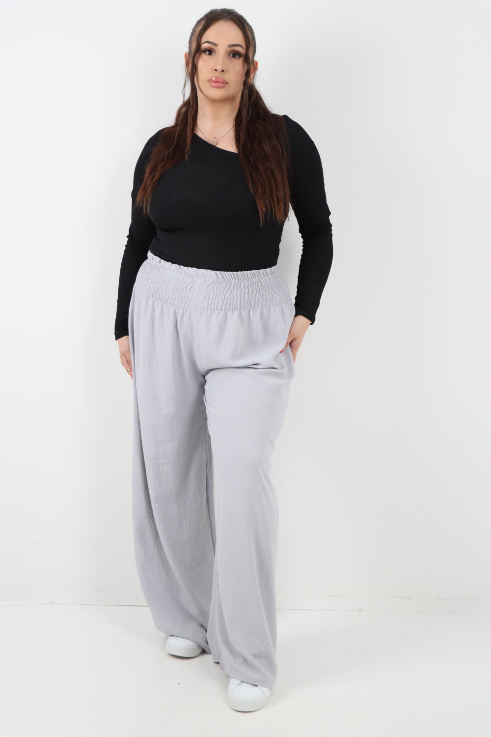 Italian Shirred Elasticated Waist Wide Leg Trouser