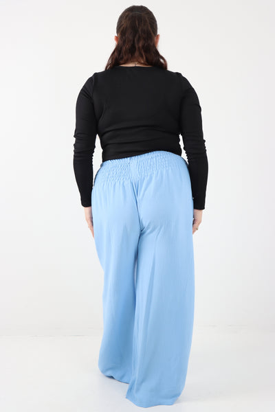 Italian Shirred Elasticated Waist Wide Leg Trouser